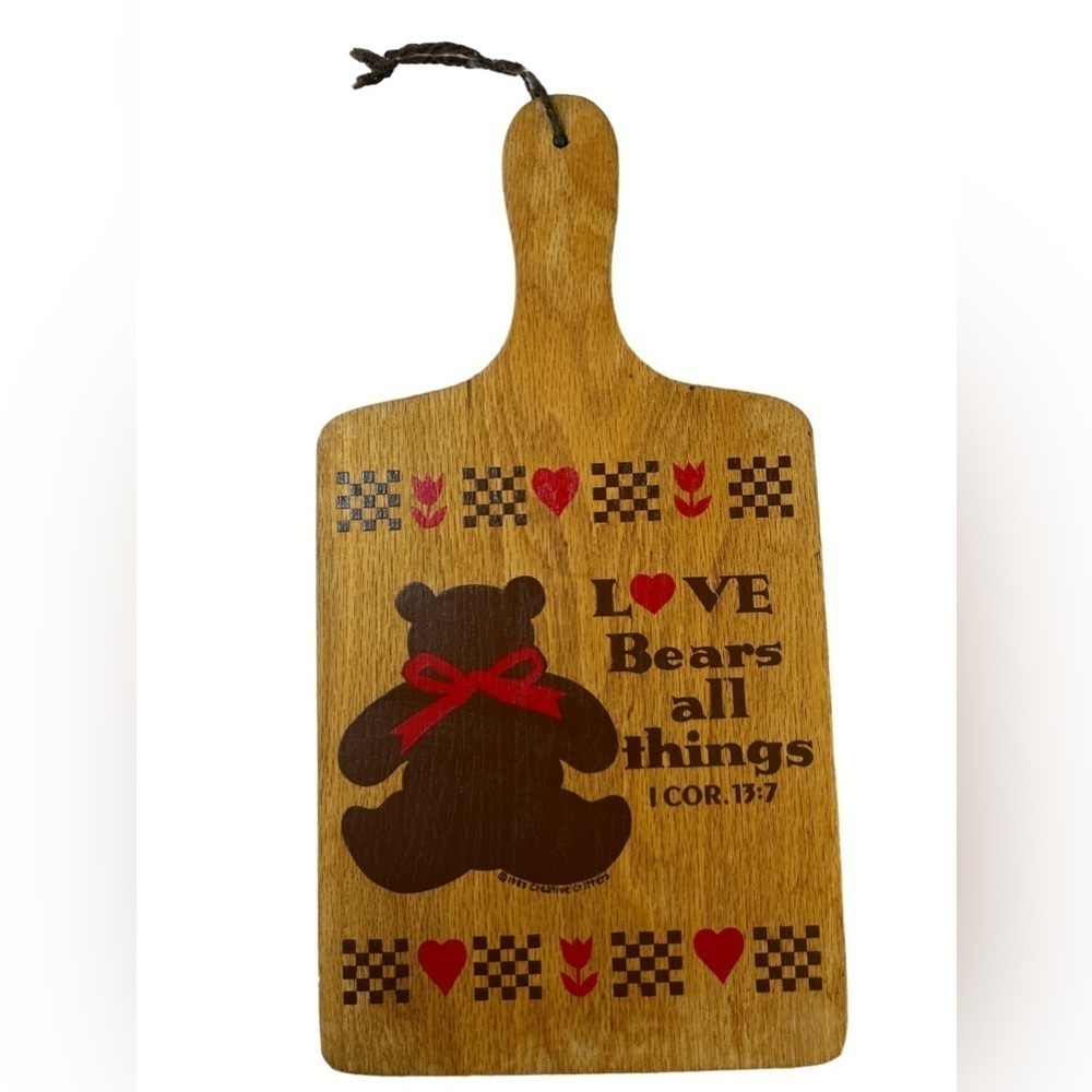 Vintage Creative Critters 1983 Cutting Board “Love Bears all Things” Bible Verse